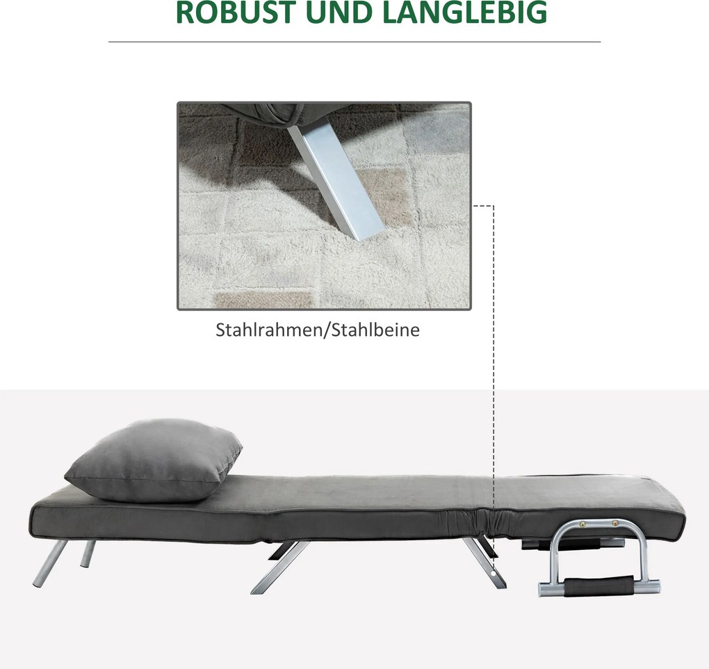 HOMCOM Rozkładany fotel z funkcją spania podłokietniki łóżko rozkładane łóżko dla gości szezlong 3 w 1 szary