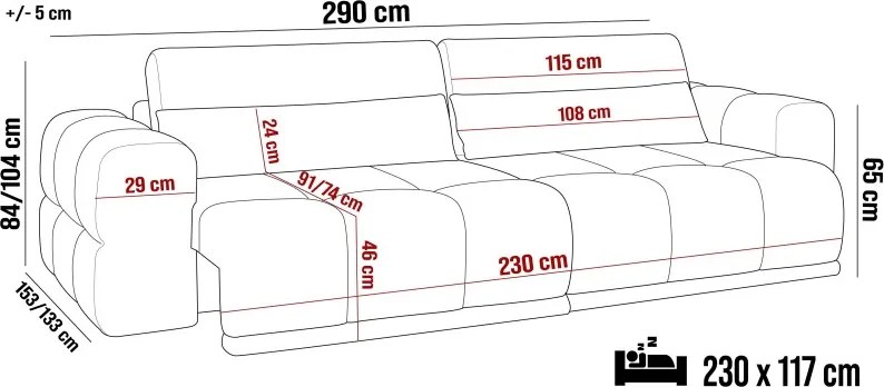 Sofa LAGOS 3 osobowa z elektrycznym wysuwem i regulowanymi zagłówkami WERSAL