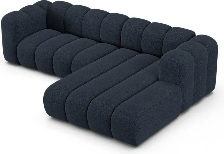 Ciemnoniebieski narożnik z tkaniny szenilowej (prawostronny/z szezlongiem) Lupine – Micadoni
