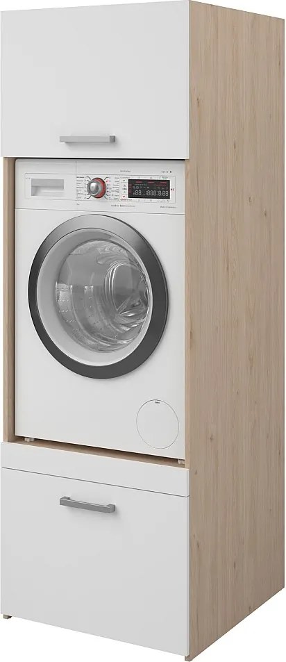 Mebel pod pralkę z 1 półką, 1 szufladą i 1 szafką - Jasny naturalny i biały - S64 x W184 - ERKANO