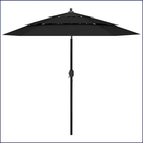 Czarny parasol ogrodowy z potrójnym daszkiem F1-R83