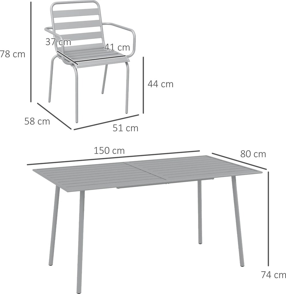 Outsunny Zestaw do jedzenia na zewnątrz, Zestaw mebli ogrodowych, odporny na pogodę, 150 x 80 x74 cm, Jasnoszary