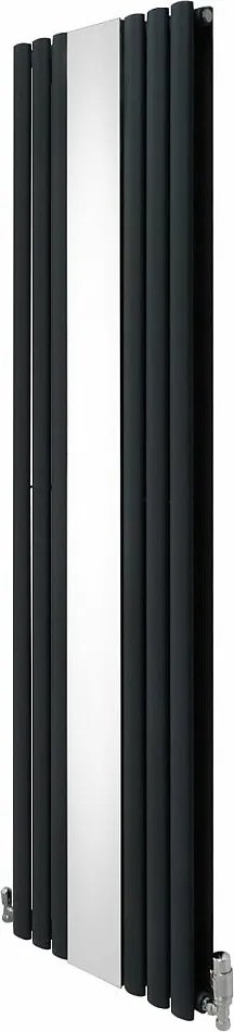 Owalny grzejnik lustrzany i zawory - 1800 mm x 500 mm - antracytowy szary