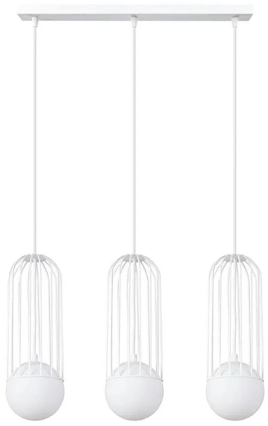 Biała lampa wisząca na listwie 3 druciane zwisy - 4X A607 G7-F35