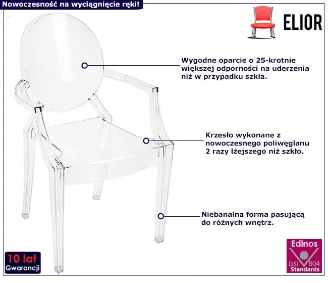 Transparentne krzesło ghost z podłokietnikami - Lenifo