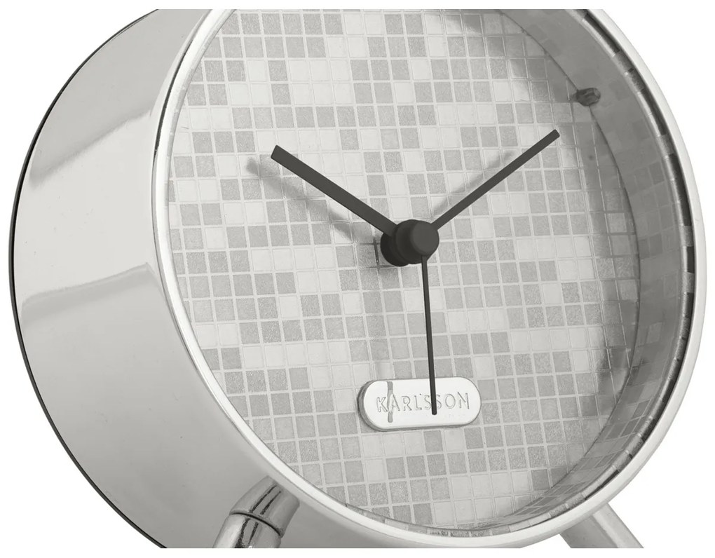 Karlsson 6004SI designerski budzik srebrny,średnica 11 cm