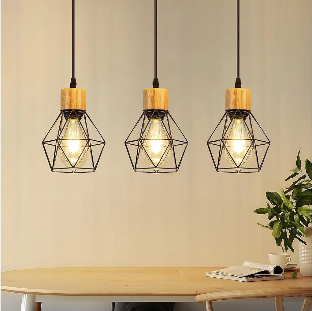 Lampa wisząca Nettlife w stylu vintage nad stół jadalny – lampa jadalniana retro z trzema żarówkami E27, czarny metalowy klosz (żarówki nie są dołączone)