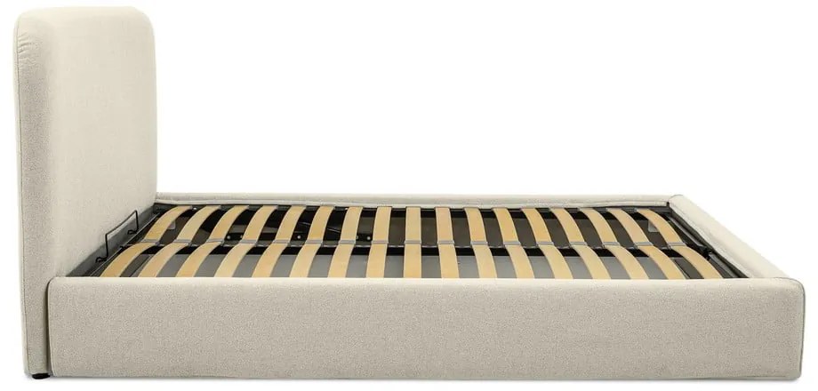 Kremowe tapicerowane łóżko dwuosobowe ze schowkiem i stelażem 180x200 cm Sea – Scandic