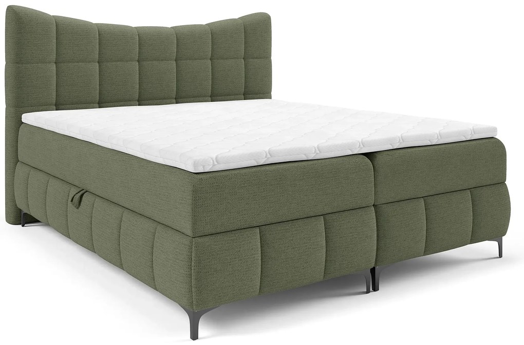 Zielone tapicerowane łóżko z pojemnikiem 5 rozmiarów - Verrado