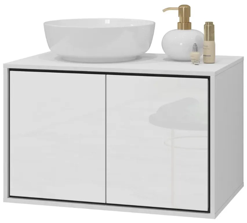 Szafka pod umywalkę nablatową GAJA 2D 78cm biały połysk/czarna HELVETIA