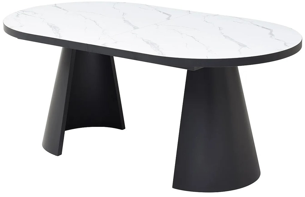 Stół do jadalni rozkładany dla 6 do 10 osób z MDF i metalu - Efekt białego marmuru i Czarny - KORIZEA