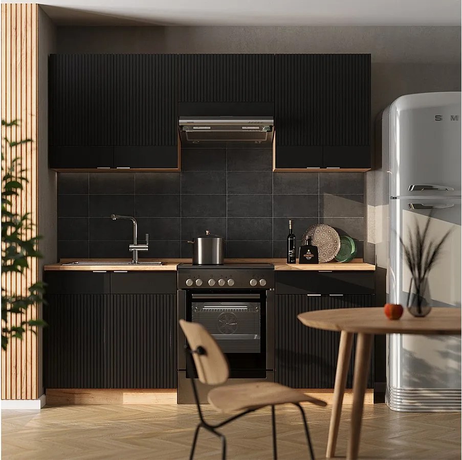 Aneks kuchenny czarny dąb w paski/złoty dąb 200x60x81.6 fame-line