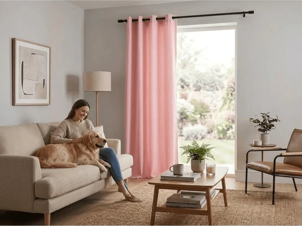 Zasłona OXFORD LIGHT 140x250 cm, różowa Zawieszanie: Metalowe pierścienie