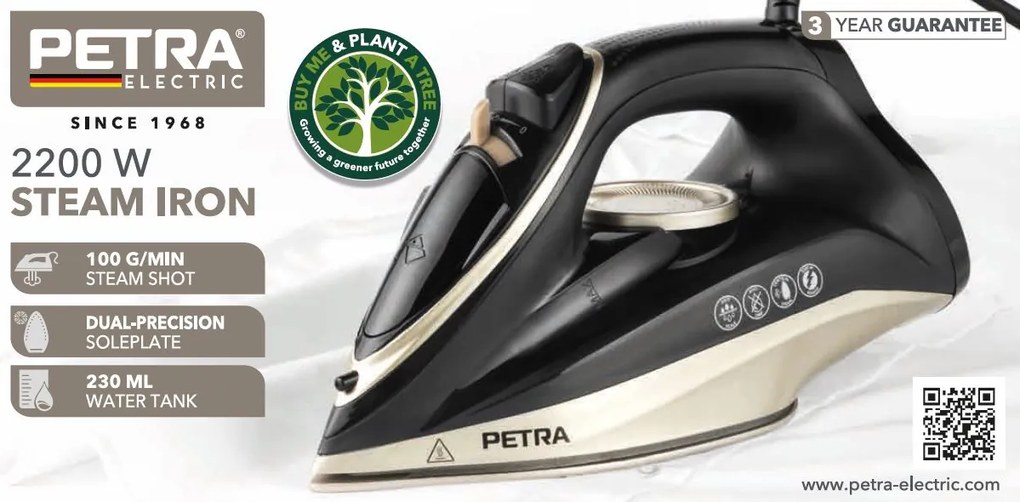 Żelazko parowe 2200 W PETRA, 100 g/min, 230 ml