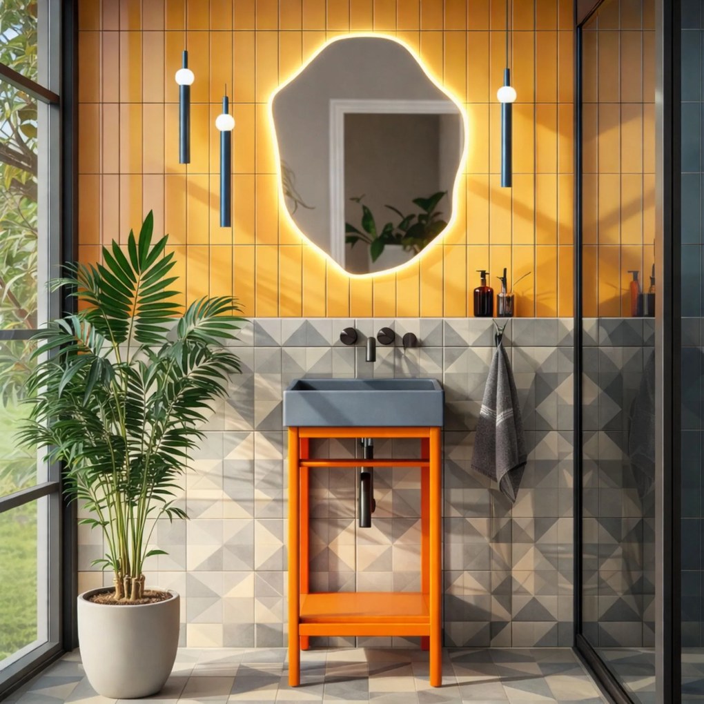 Lustro dekoracyjne o nieregularnym kształcie oszlifowane z podświetleniem ORIN LED | Różne rozmiary | Różne kolory : Kolor tafli szkła - Srebrny, Rozmiar - 65x65 cm