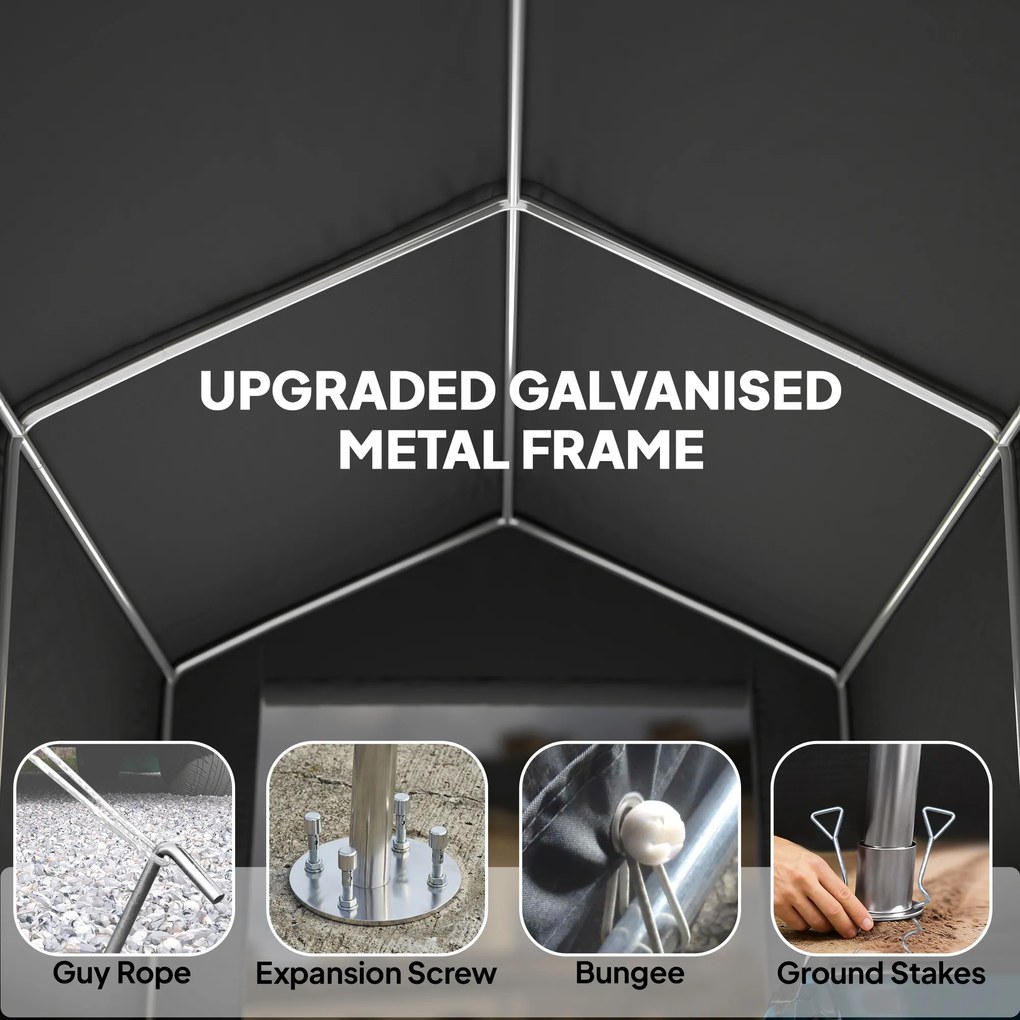 Outsunny Namiot garażowy 2,3 x 1,9 m Wodoodporny Namiot na sprzęt z podwijanymi drzwiami Wentylacja Dach dwuspadowy Ciemnoszary | Aosom PL