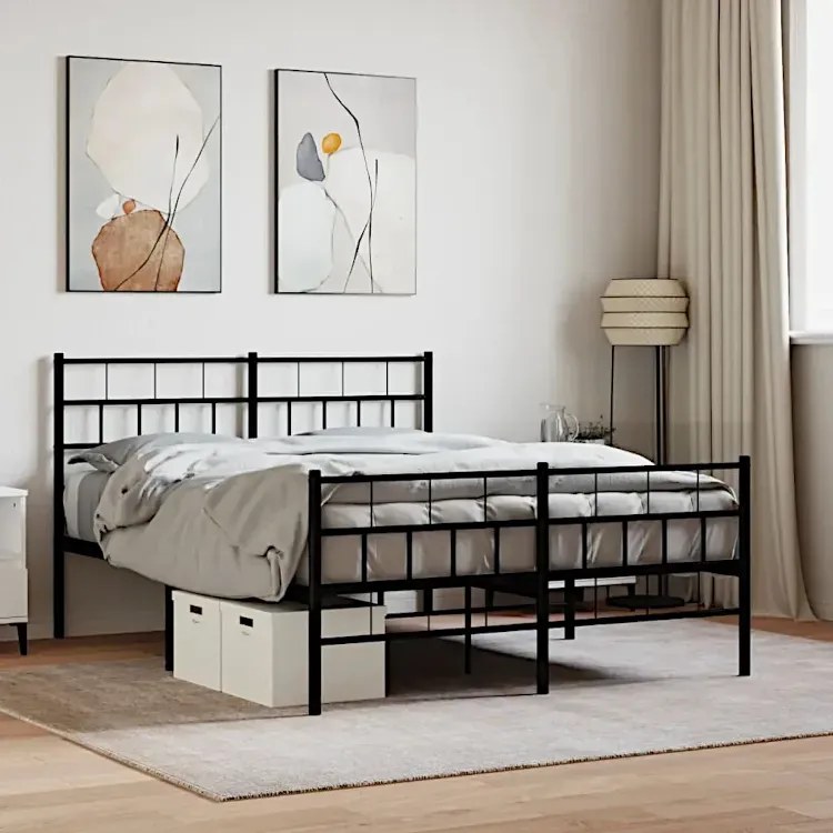 Czarne dwuosobowe metalowe łóżko 120x200 S5-E40