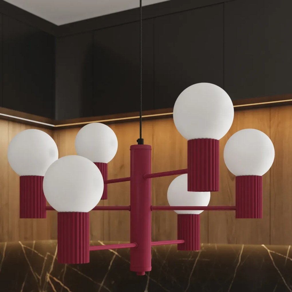 Żyrandol HALO 6 burgund ryflowany SOLLUX  LIGHTING