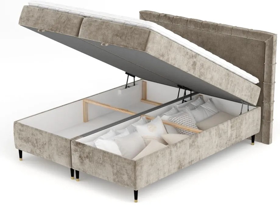 Beżowe łóżko boxspring ze schowkiem 180x200 cm Voyage – Maison de Rêve