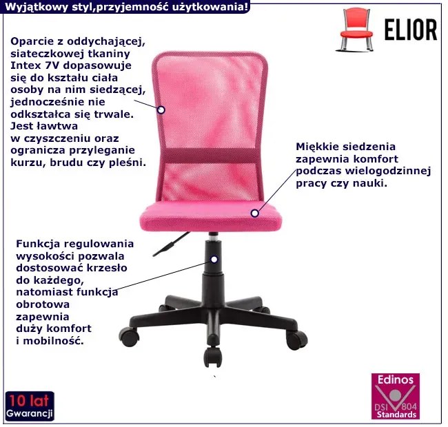 Różowy fotel obrotowy młodzieżowy K5-N33