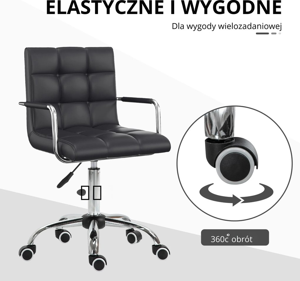 HOMCOM Krzesło biurowe w stylu retro, regulowana wysokość, 5 kółek, 52,5 cm x 54 cm x 99 cm, Czarny