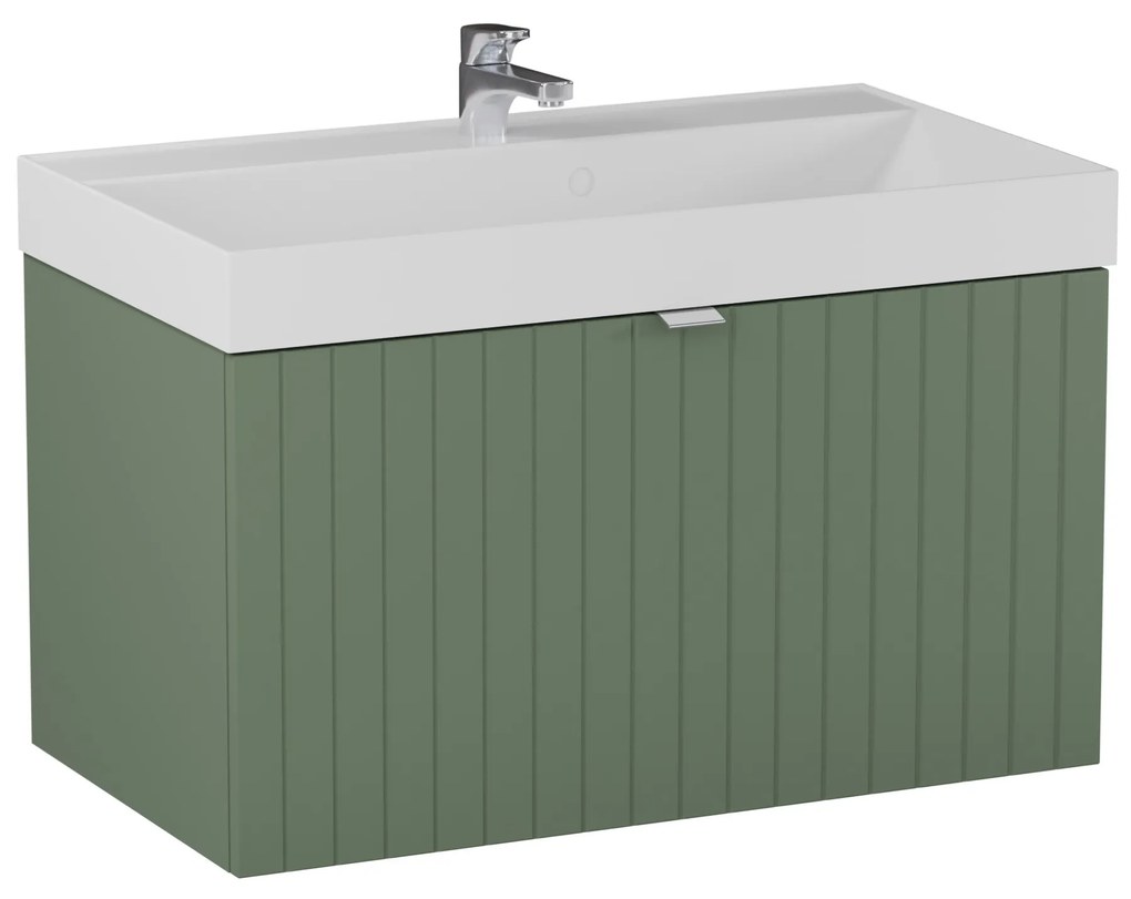 Szafka łazienkowa wisząca zielona lamelowy front 80 x 45 cm z umywalką z otworem CUSCO