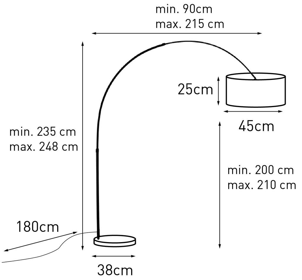 Luk Lampa łukowa stalowy klosz z tkaniny biały 45 cm - XXL Nowoczesny Oswietlenie wewnetrzne