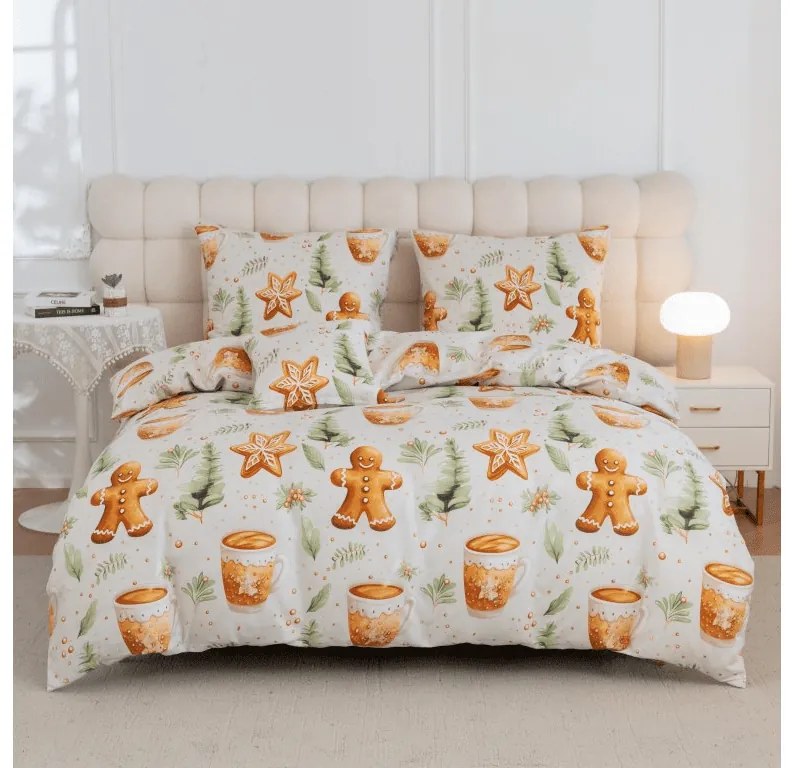 PrzytulneMieszkanie.pl PrzytulneMieszkanie.pl Pościel z mikrofibry WINTER GINGERMAN biała Rozmiar pościeli: 2 szt 70 x 90 cm | 200 x 220 cm