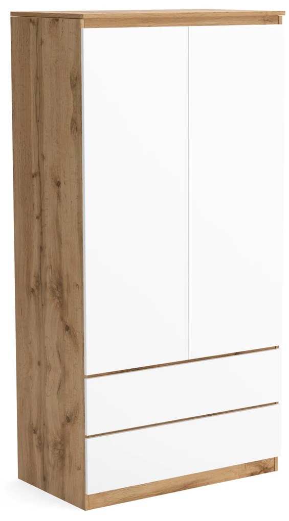 Szafa 90cm Garderoba z 2 szufladami i wieszakiem LUNA Dąb Wotan/Biały