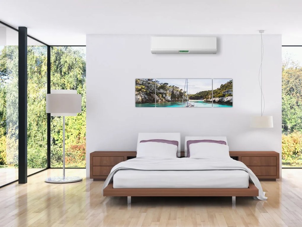Obraz - Plaża z żaglówką (170x50 cm)