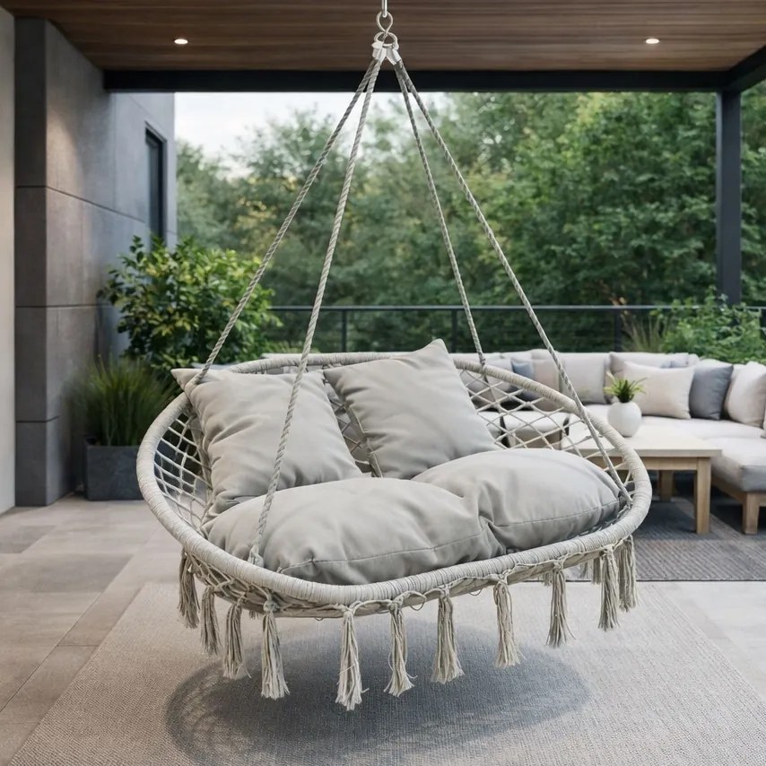 Dwuosobowa huśtawka ogrodowa - bocianie gniazdo Nestio HC-2502-LG, kolor jasny szary