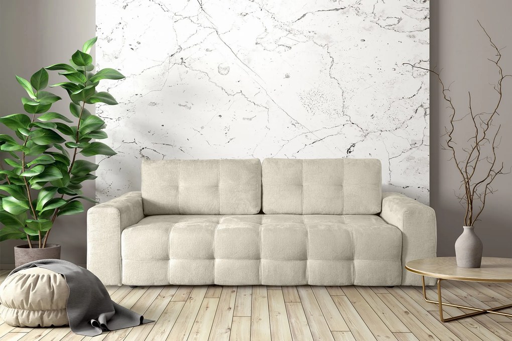 Sofa tapicerowana LUSSI z funkcją spania 3-osobowa beżowa z pojemnikiem