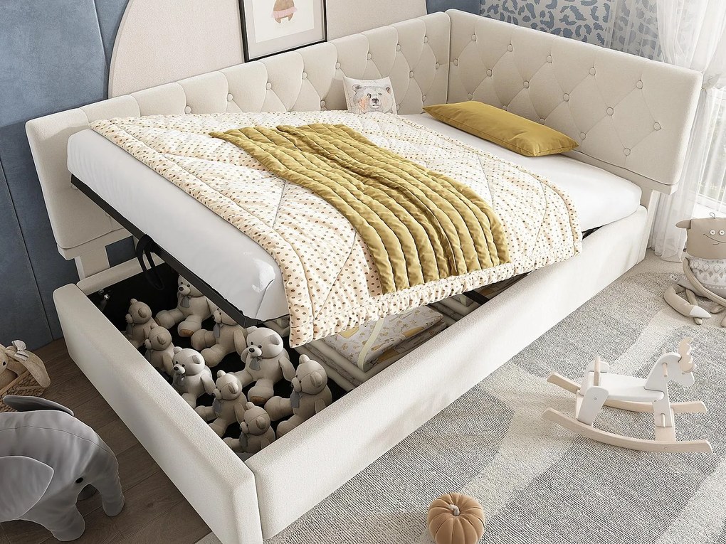 Sofa z łóżkiem 90×200 cm - z welurową tkaniną - ze stelażem listwowym - beżowa (bez materaca)