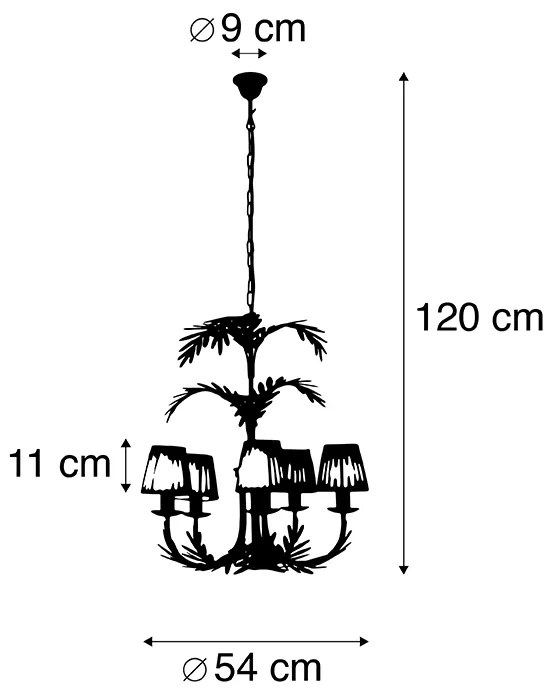 Żyrandol złoty z plisowaną zakrętką kremową 5-light - Botanica klasyczny/Antyczny Oswietlenie wewnetrzne