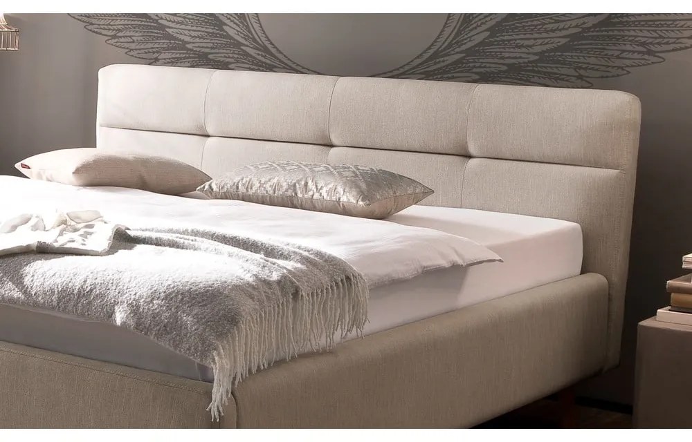Beżowe tapicerowane łóżko dwuosobowe ze schowkiem ze stelażem 160x200 cm Lotte – Meise Möbel