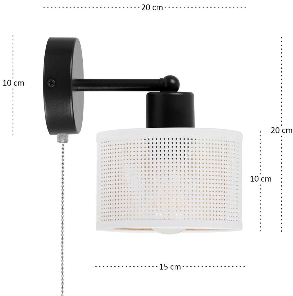 Czarny kinkiet z włącznikiem jednopunktowy z białym abażurem SHWD-BE-1