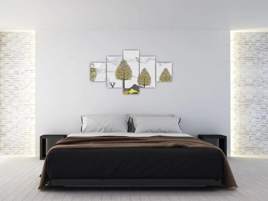 Obraz malowanych jeleni (125x70 cm)
