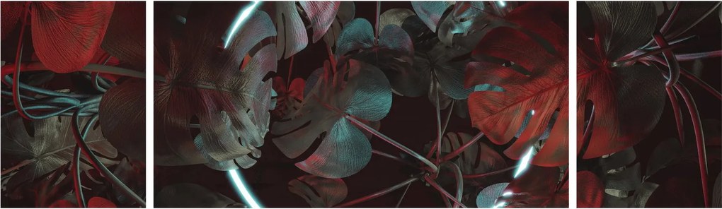 Obraz - Neonowe koło między palmami (170x50 cm)