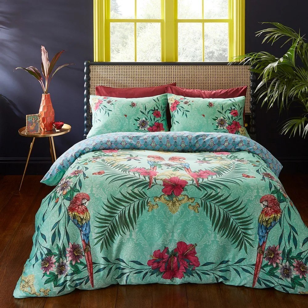 Zielono-niebieska pościel dwuosobowa z satyny bawełnianej 230x220 cm Paradise Parrot – Matthew Williamson