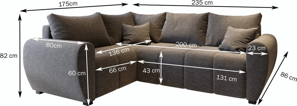 Masseno Narożnik MADISON z funkcją spania i pojemnikiem na pościel Narozniki L, Rozkładana sofa - Jasnoszary, SAWANA 21
