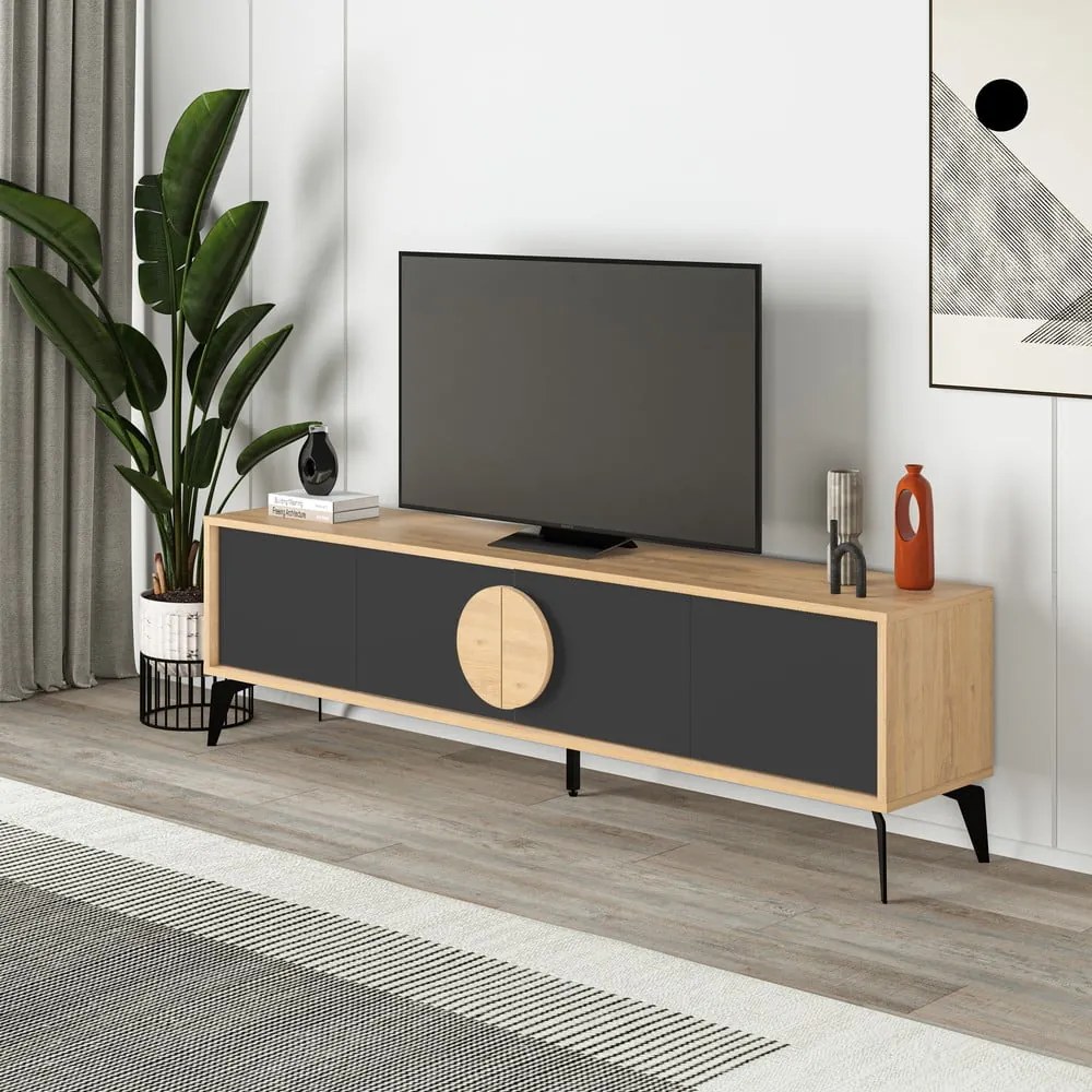 Czarna szafka pod TV w dekorze dębu 180x51 cm Vae – Marckeric