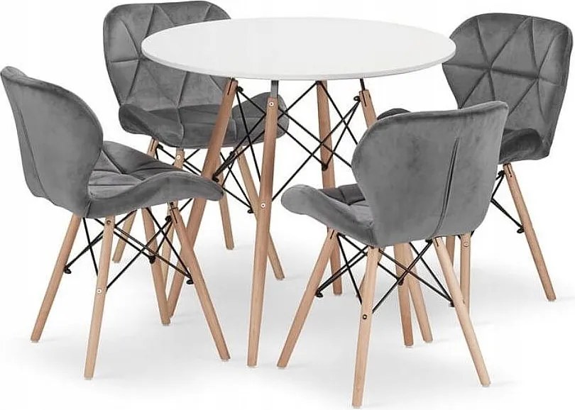 Zestaw jadalny Valora stół KOVA 80 cm biały + 4 krzesła WAKO szare