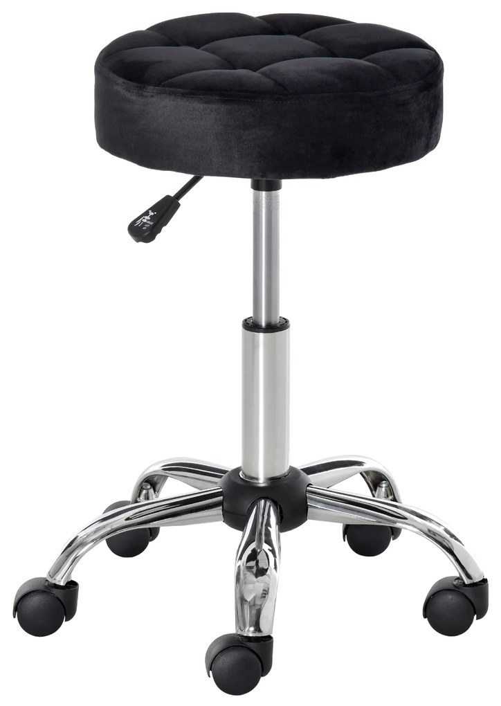 HOMCOM Taboret salonowy, regulowana wysokość, pokrycie w aksamitnym wyglądzie, Ø35 x 49-61 cm, Czarny