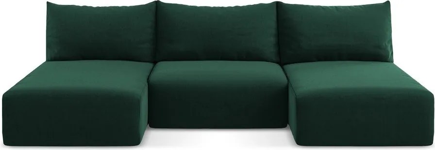 Ciemnozielony aksamitny rozkładany narożnik ze schowkiem (w kształcie litery U) Kalena – Makamii