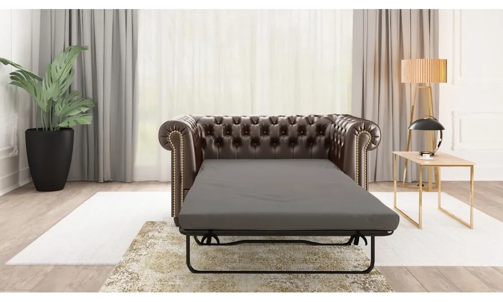 Ciemnobrązowa rozkładana sofa z imitacji skóry 148 cm York – Ropez