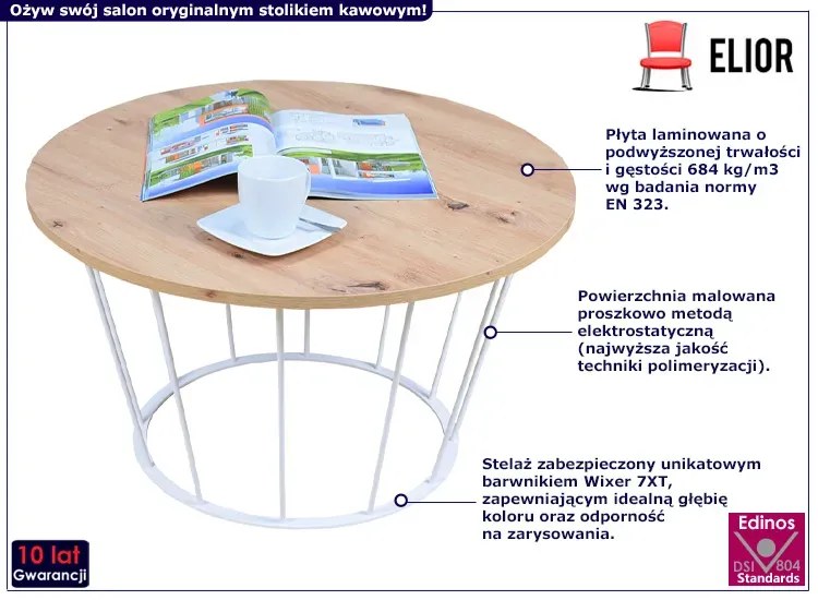 Skandynawski stolik kawowy z białym stelażem dąb artisan - Melbro 5X