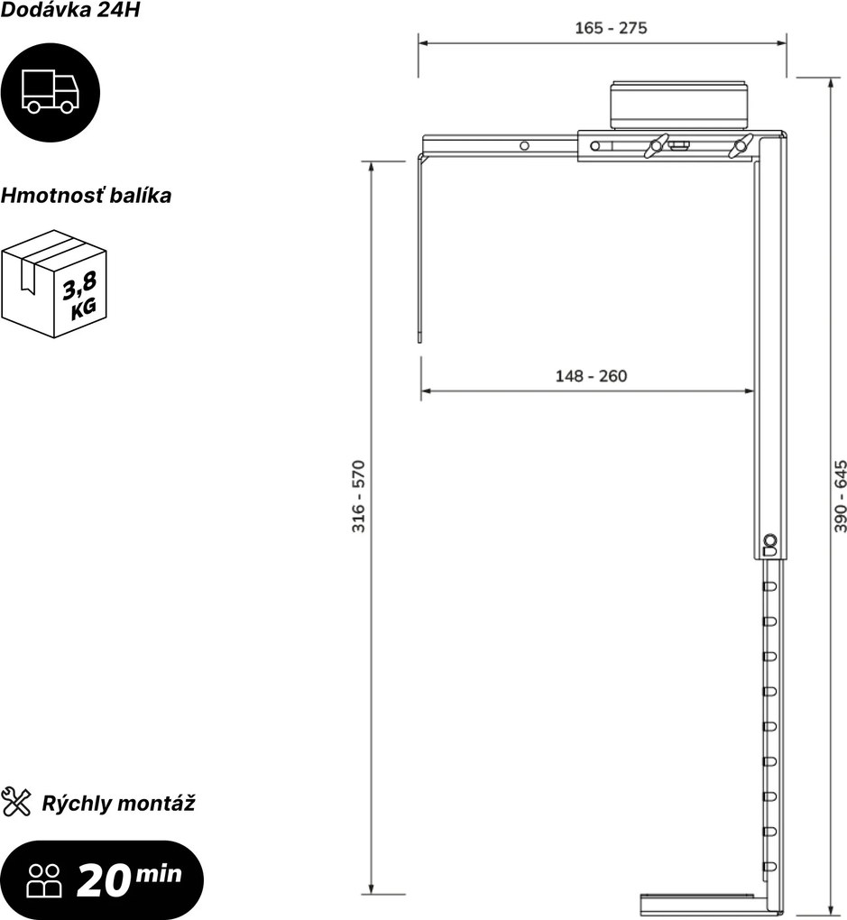 Uchwyt na komputer pod biurko, regulowany, metalowy, czarny: PC HOLDER