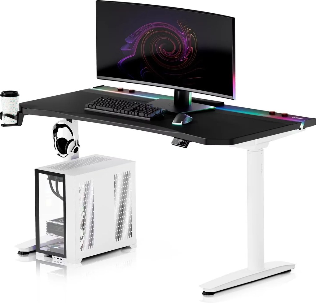 Elektryczne biurko dla graczy RGB Diablo X-Forge, 140x70 cm, czarno-białe