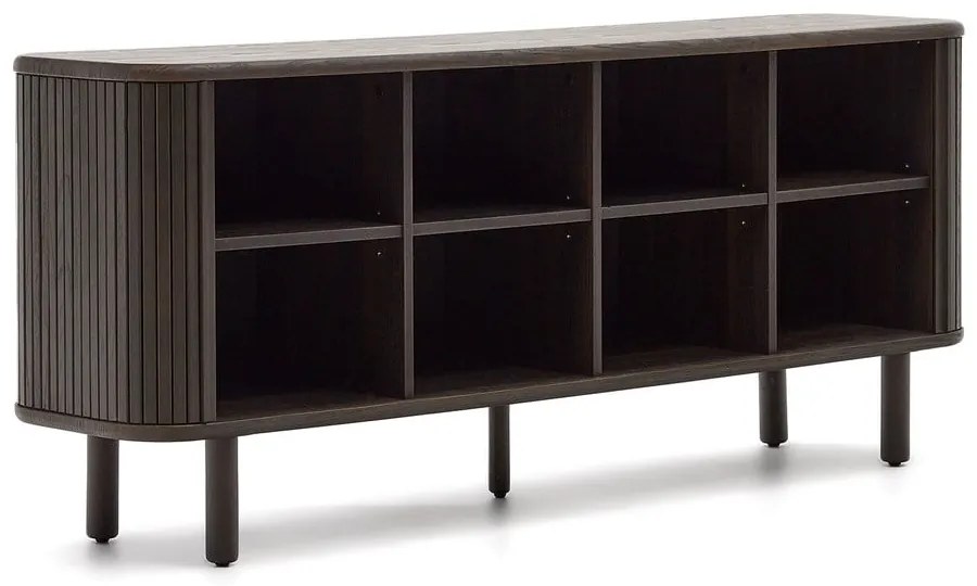 Ciemnobrązowa niska komoda w dekorze jesionu z drzwiami przesuwnymi 180x75 cm Mailen – Kave Home