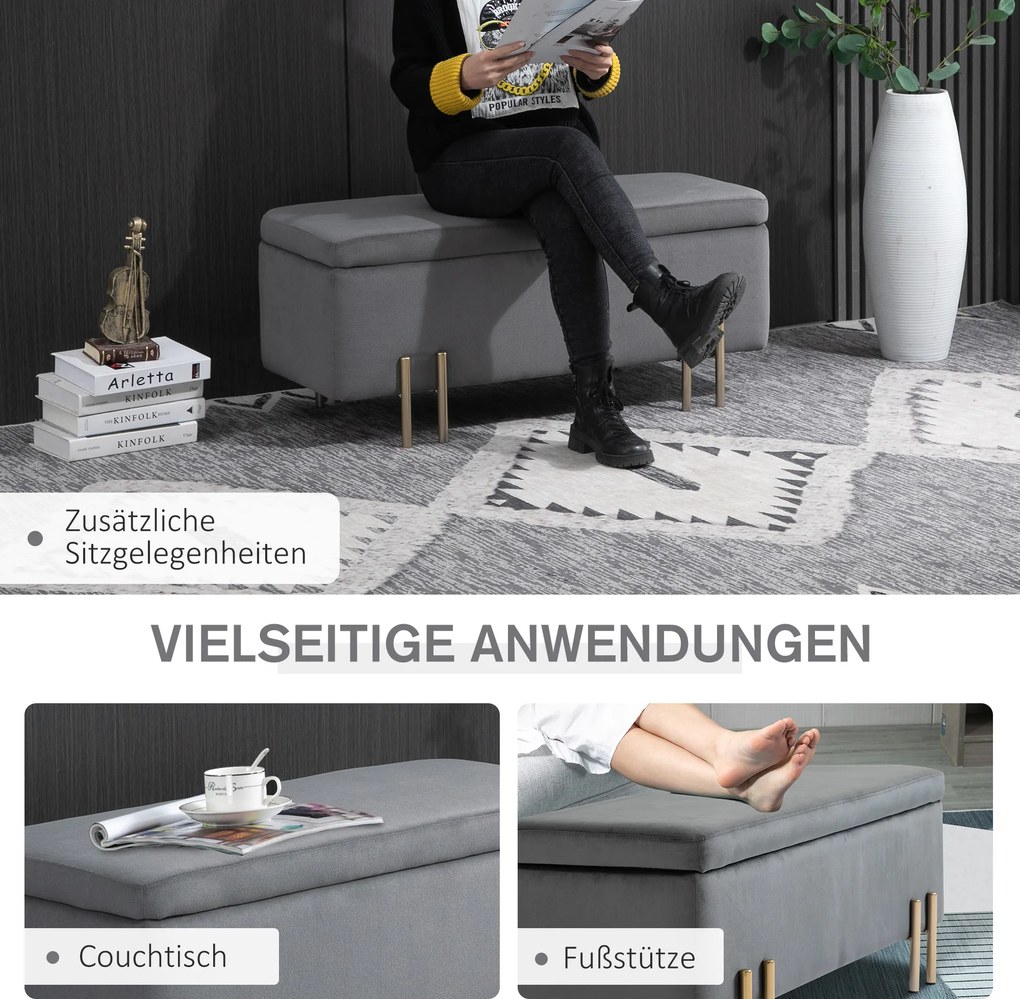 HOMCOM Ławka elegancka tapicerowana ławka ze schowkiem skrzynia z siedziskiem ciemnoszara